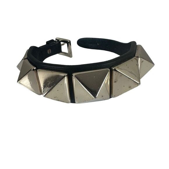 Valentino Garavani Rockstud Leather Bracelet Black Silver Large - Picture 1 of 12